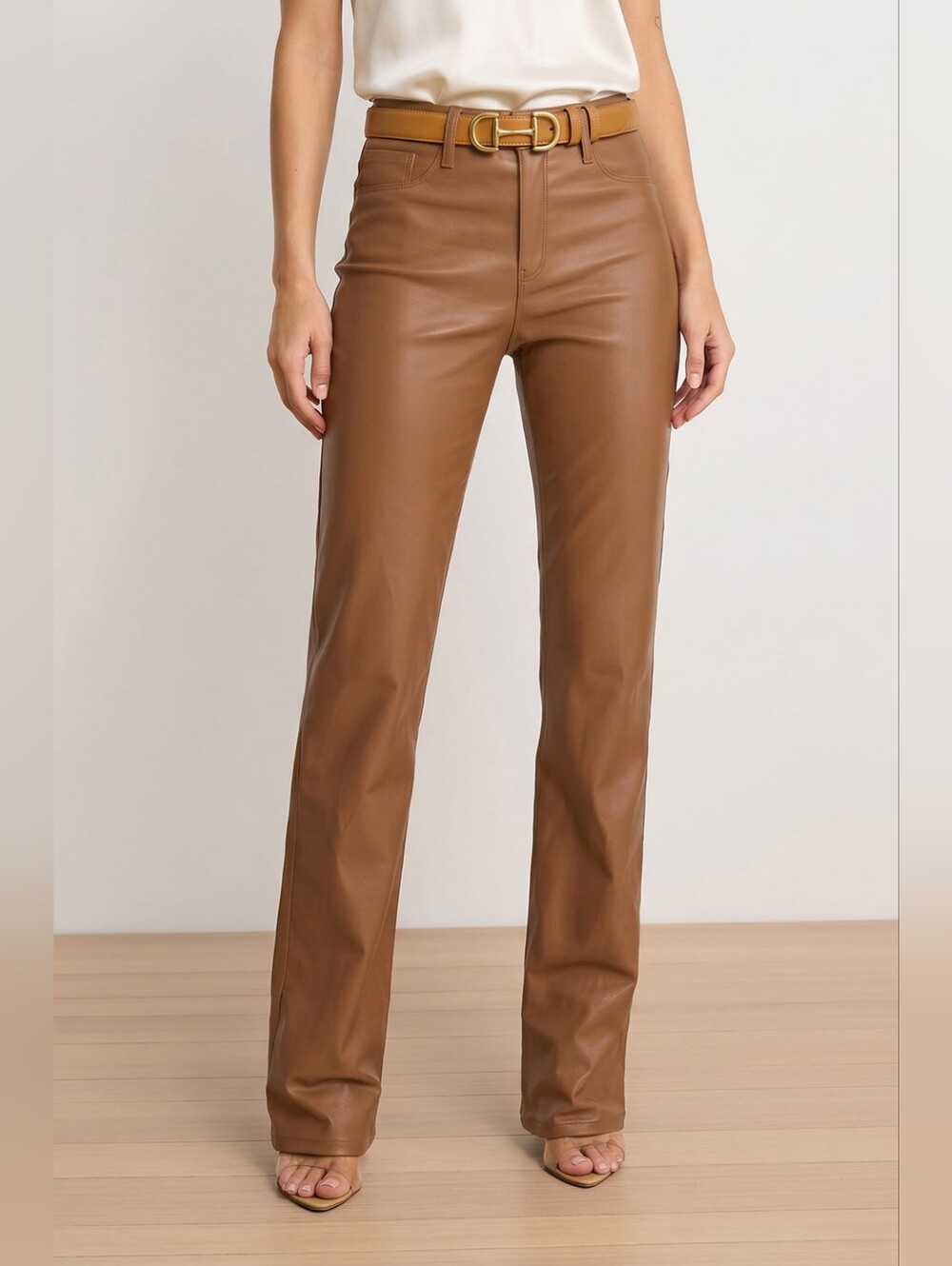The Noli Shop Aria Coated Flare Jean Mocha Mousse Size 27 Classic Mid Rise